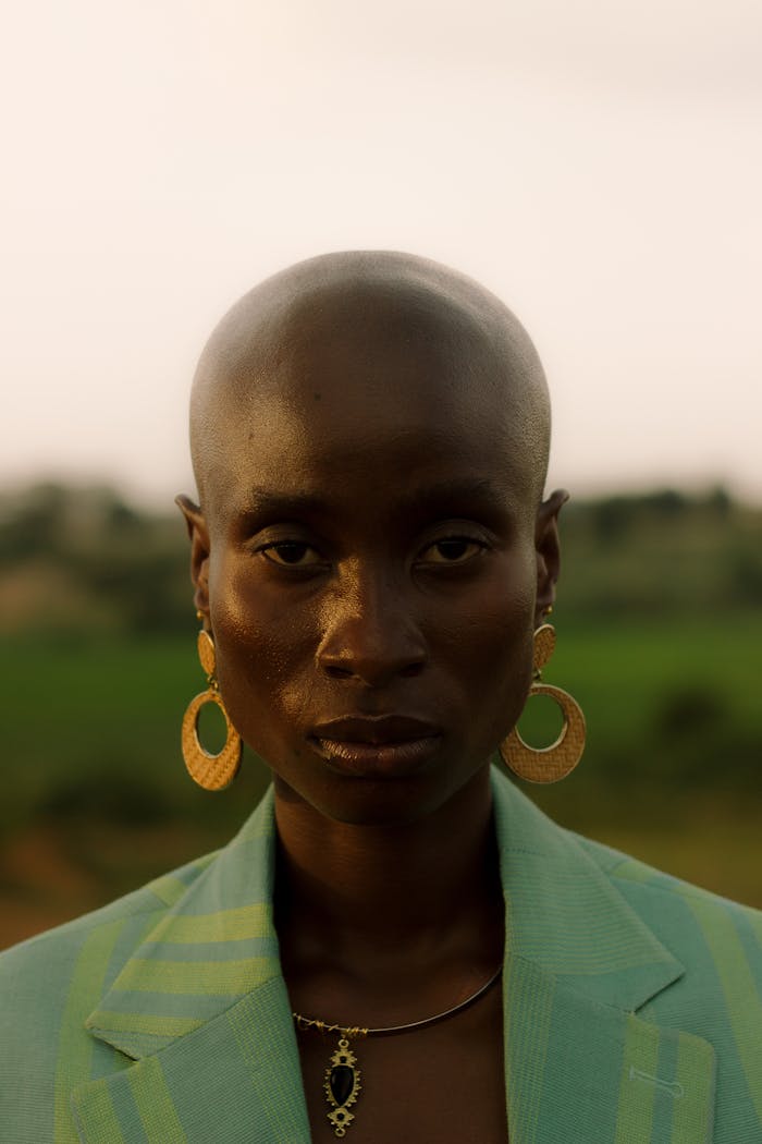 Bald Woman with Earrings